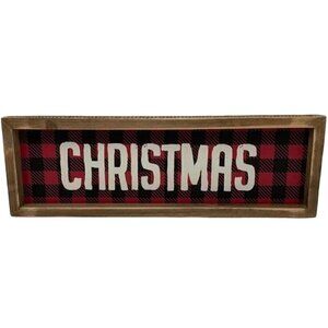 Christmas Buffalo Checked 15 inch Sign Red Black Free Stand or Hang Rustic 2
